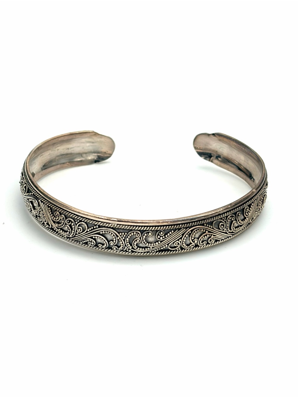 Sterling Silver Filigree Cuff Bracelet - Balinese Jawan - Classic Open Bangle